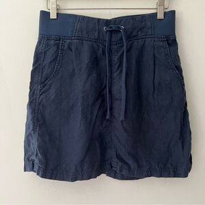 Athleta 100% Linen Skirt Navy Pull On Stretch Waist Drawstring Pockets Size 4